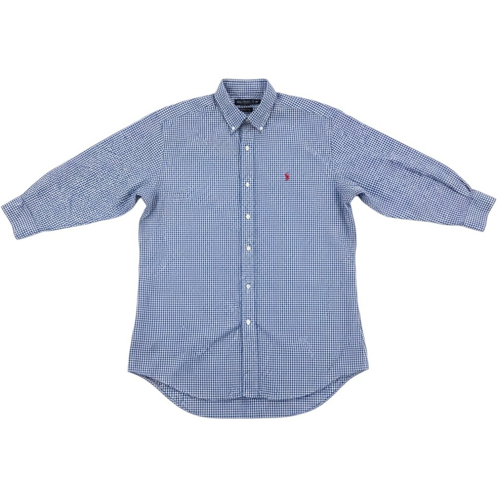 Ralph Lauren Mens Shirt L Blue Gingham Classic Fit Cotton Pony Button Down